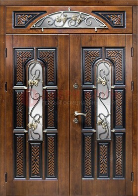 Входная двухстворчатая дверь с виноритом и ковкой ДВТ-183 в Сергиевом Посаде