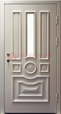 Белая уличная дверь с виноритом и стеклом ДВТ-201 в Сергиевом Посаде