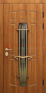 Входная коричневая дверь с терморазрывом и фрезерованной МДФ ДВТ-75 в Сергиевом Посаде