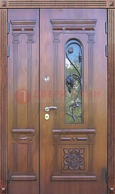 Железная коричневая филенчатая дверь с виноритом и МДФ ДВТ-85 в Сергиевом Посаде