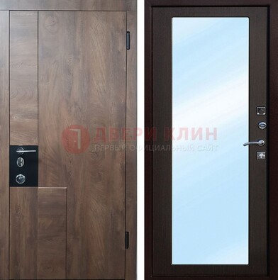 Коричневая металлическая дверь c МДФ с зеркалом ДЗ-106 в Сергиевом Посаде
