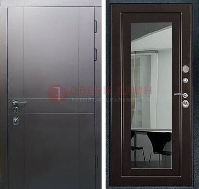 Входная дверь с порошковым напылением Темное серебро c МДФ Венге с зеркалом ДЗ-108 в Сергиевом Посаде