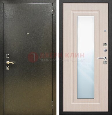 Входная темная дверь c порошковым покрытием и МДФ Белый дуб и зеркалом ДЗ-112 в Луховицах