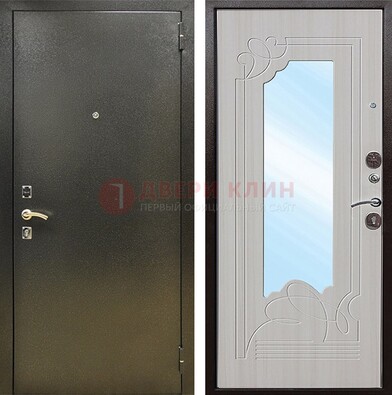 Входная темно-серая дверь c порошковым покрытием и МДФ с резьбой и зеркалом ДЗ-113 в Туле