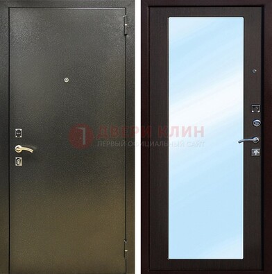 Входная темно-серая дверь c порошковым покрытием и МДФ с зеркалом ДЗ-114 в Сергиевом Посаде