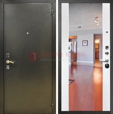 Входная темно-серая дверь c порошковым покрытием и Белой МДФ с зеркалом ДЗ-115 в Сергиевом Посаде