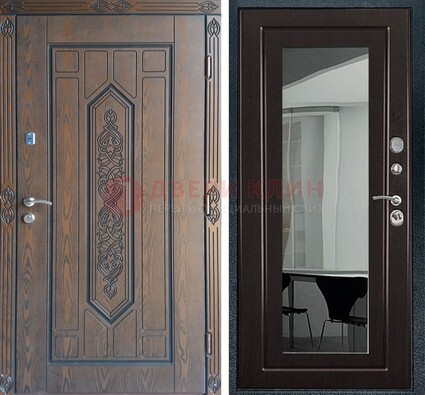 Уличная коричневая дверь c виноритом и МДФ Венге с зеркалом ДЗ-116 в Сергиевом Посаде
