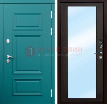 Зеленая входная дверь терморазрыв c виноритом и МДФ с зеркалом ДЗ-122 в Сергиевом Посаде