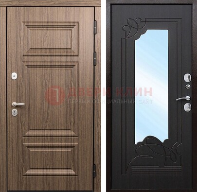 Входная коричневая дверь с зеркалом МДФ Венге ДЗ-127 в Сергиевом Посаде