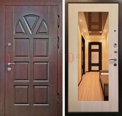Темная железная дверь с МДФ и зеркалом в квартиру ДЗ-135 в Сергиевом Посаде