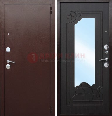 Коричневая стальная дверь с зеркалом ДЗ-18 в Сергиевом Посаде