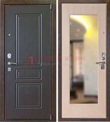 Коричневая стальная дверь с зеркалом МДФ внутри ДЗ-27 в Сергиевом Посаде