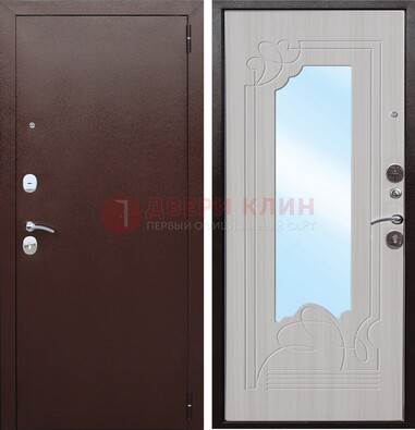 Коричневая металлическая дверь с зеркалом МДФ внутри ДЗ-33 в Сергиевом Посаде