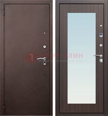 Коричневая входная дверь с зеркалом МДФ внутри ДЗ-40 в Мурманске