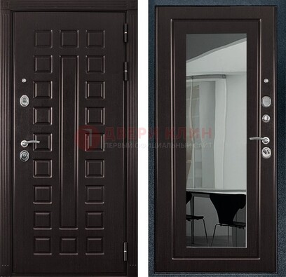 Темная металлическая дверь с зеркалом МДФ внутри ДЗ-4 в Сергиевом Посаде