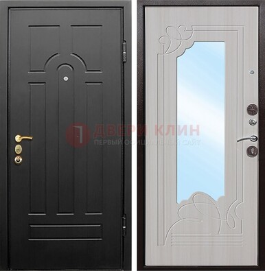 Темная входная дверь с МДФ Беленый дуб и зеркалом ДЗ-58 в Сергиевом Посаде