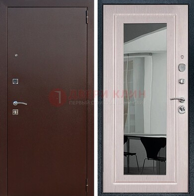 Входная дверь с порошковым напылением Медный антик/Белый дуб с зеркалом ДЗ-63 в Сергиевом Посаде