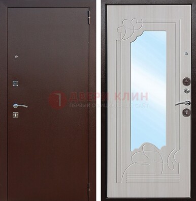 Стальная дверь с порошковым покрытием с резной МДФ и зеркалом ДЗ-66 в Сергиевом Посаде