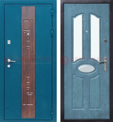 Голубая металлическая дверь МДФ с тремя зеркальными вставками ДЗ-78 в Сергиевом Посаде