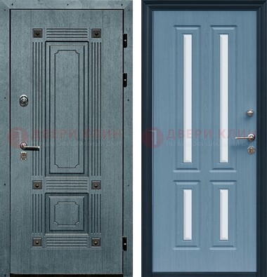 Голубая филенчатая дверь с МДФ и зеркальными вставками внутри ДЗ-80 в Сергиевом Посаде