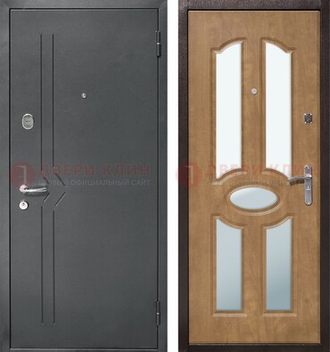 Железная серая дверь с порошковым напылением и МДФ с зеркалом ДЗ-90 в Сергиевом Посаде