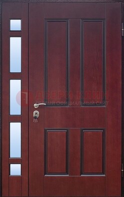 Красная входная полуторная дверь со стеклом ПЛ-10 в Сергиевом Посаде