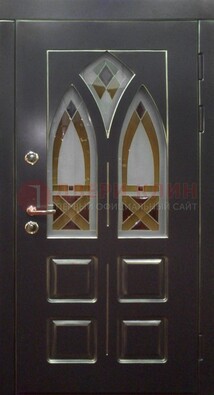Чёрная железная дверь с МДФ и витражом ВЖ-27 в Сергиевом Посаде